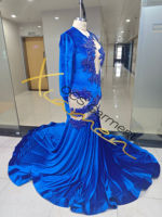 Ocstrade Robes de soirée de luxe pour les femmes de grande taille Robe en satin bleu à strass pour les femmes de grande taille