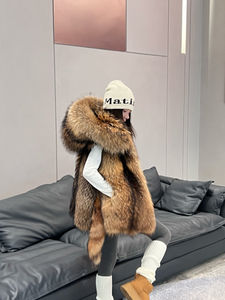 特注女性用リアルラクーン毛皮コートベストふわふわジッパーアウターウェア動物用毛皮ベスト - Product Image 6