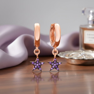 Amethyst Stone Minimalist Star Design Turkish Wholesale Handmade 925 Sterling <b>Silver</b> <b>Dangle</b> <b>Earrings</b> - Product Image 3