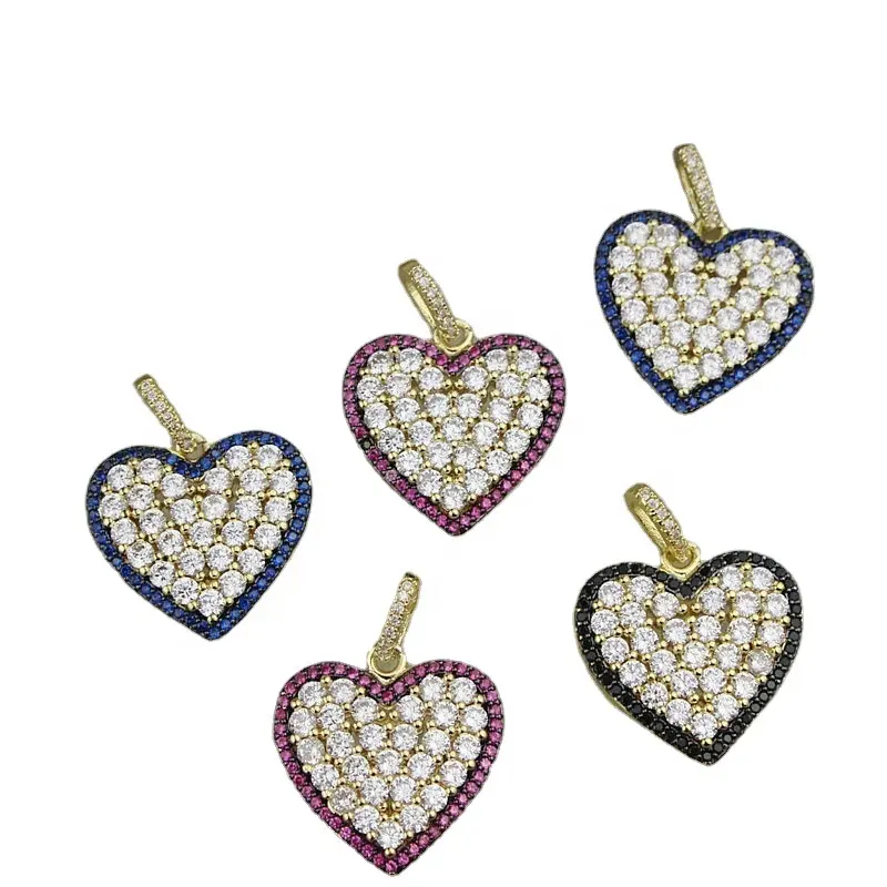 CH-JAB1061 New Design Gold Plated Color CZ Heart Charm Pendant Wholesale Micro Pave CZ Heart Pendant Jewelry Charm Wholesale