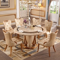 Ensemble de table et chaises rondes en pierre moderne pour 6 personnes, pour appartement et hôtel