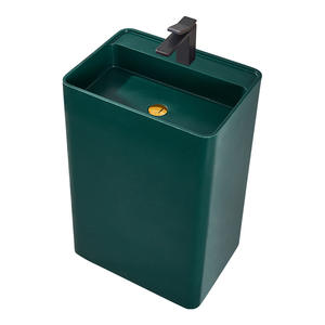 Lavabo à <span class=keywords><strong>colonne</strong></span> carrée au design moderne Lavabo en <span class=keywords><strong>pierre</strong></span> artificielle intégré au sol pour hôtel - Product Image 5