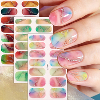 Bandes de vernis à ongles marbré aquarelle pastel non toxiques RTS, 14 embouts, pailletés, enveloppement complet pour manucure DIY et autocollants pour ongles de salon