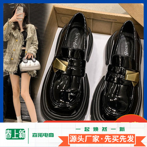 รองเท้าโลฟเฟอร์หัวเข็มขัดโลหะสไตล์อังกฤษย้อนยุครองเท้าส้นแบนแพลตฟอร์มเพิ่มความสูงขนาดเล็กพื้นหนาสำหรับฤดูใบไม้ผลิ2025 - Product Image 2