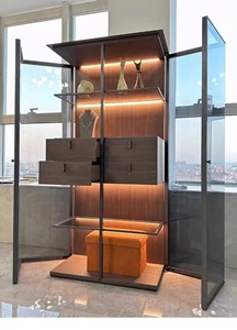 Italian Walnut Fighter Modern Home Furniture Wine Rack Model 9988 Luxury Explosion-proof Glass <b>Cabinet</b> 9988 Luxury Wine <b>Cabinet</b> - Product Image 3