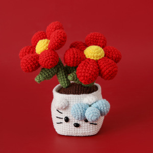 Plantas verdes artificiales <span class=keywords><strong>de</strong></span> ganchillo, plantas en maceta <span class=keywords><strong>de</strong></span> <span class=keywords><strong>Hello</strong></span> <span class=keywords><strong>Kitty</strong></span> tejidas a mano, adornos lindos para dormitorio <span class=keywords><strong>de</strong></span> niñas - Product Image 2