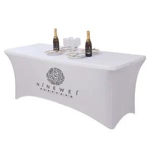 高级商展矩形4英尺合身桌布全色氨纶鸡尾酒桌罩带标志