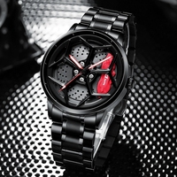 Montre Homme de Luxe 2055 à Cadran en Forme de Jante de Voiture, 44MM, Aiguilles, Bracelet en Acier Inoxydable, Mouvement Quartz Japonais MIYOTA, Étanche 30M, Idéale pour le Dropshipping