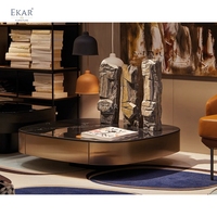 Ensemble de 2 tables basses gigognes Foshan Ekar, style minimaliste italien, en céramique noire avec base dorée, pour salon de villa, OEM