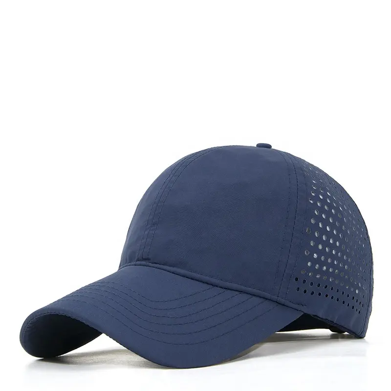 Özel çabuk kuruyan hafif düşük profil baba şapka 6 Panel lazer delikli naylon örgü beyzbol şapkası açık spor güneş Golf şapkaları