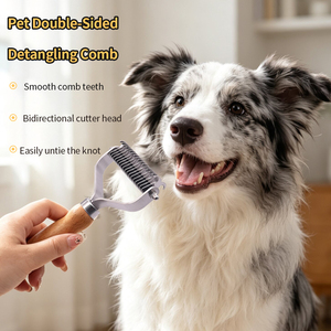 Double-sided Stainless Steel Teeth Wooden Handle <b>Pet</b> Cats Dogs Hair Dematting Deshedding Grooming Comb Tool <b>Pet</b> Grooming <b>Brush</b> - Product Image 4