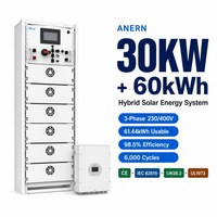 Système de stockage d'énergie solaire hybride 30KW 60KWH avec batterie LiFePO4, système solaire complet avec onduleur triphasé pour raccordement au réseau et hors réseau