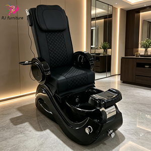 Fauteuil de pédicure spa noir de luxe, électrique, inclinable, avec massage et bassin pour les pieds, pour salon de beauté. - Product Image 1