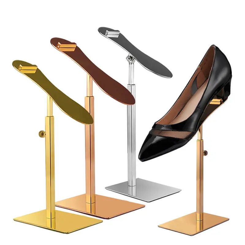 Kainice hot sale Stainless Steel Titanium gold metal shoes display rack shoe store sandals display for shop