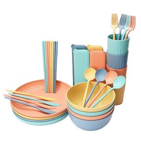 Meilleur prix - Vaisselle incassable - Ensembles légers en paille de blé - Bols et assiettes avec couverts - Product Image 1