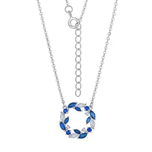 QINGXIN Custom OEM Fine Jewelry 925 Sterling Silver Blue Cubic Zirconia Circle Women Necklaces