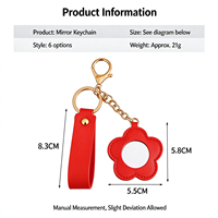 Porte-clés créatif en forme de cœur en cuir PU avec miroir, breloque de sac, cordon à clés, fleur anti-perte, jouet porte-clés