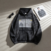 Jaket Hoodie Pria Musim Dingin Heavyweight 400GSM Bahan Polyester Katun Fleece Cuci Digital Print, Model Longgar Anti Pilling