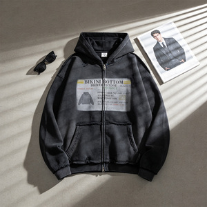 Sweat à capuche lourd 400 GSM pour homme, en polaire lavée polyester-coton, imprimé numérique, coupe ample, anti-boulochage - Product Image 1