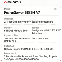 Servidor Stock Xfusion FusionServer 5885H V7 para Centro de Datos, Intel Xeon, 8 Unidades de 2.5 Pulgadas, 4U, 4 Sockets, Rack, 64GB DDR5, Soporte para 10 Ranuras GPU