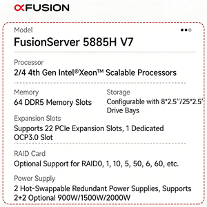 Stock Xfusion FusionServer 5885H V7 Veri Merkezi Intel Xeon 8*2.5 İnç Sürücü 4U 4 Soketli Raf 64GB DDR5 10 Yuvalı GPU Desteği - Product Image 2