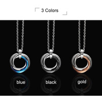 Collier pendentif en acier inoxydable de 50 cm de long avec strass, unisexe, tendance, cadeau de bijoux, 3 cercles entrelacés pour hommes et femmes