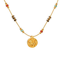 Collier TANGPEI tendance ethnique avec pendentif rond en alliage et résine motif cheval