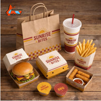 Boîte d'emballage pour la restauration rapide en papier kraft imprimé sur mesure, boîte à hamburgers, gobelet à frites, sac à emporter, ensemble d'emballage alimentaire pour la marque de restaurant
