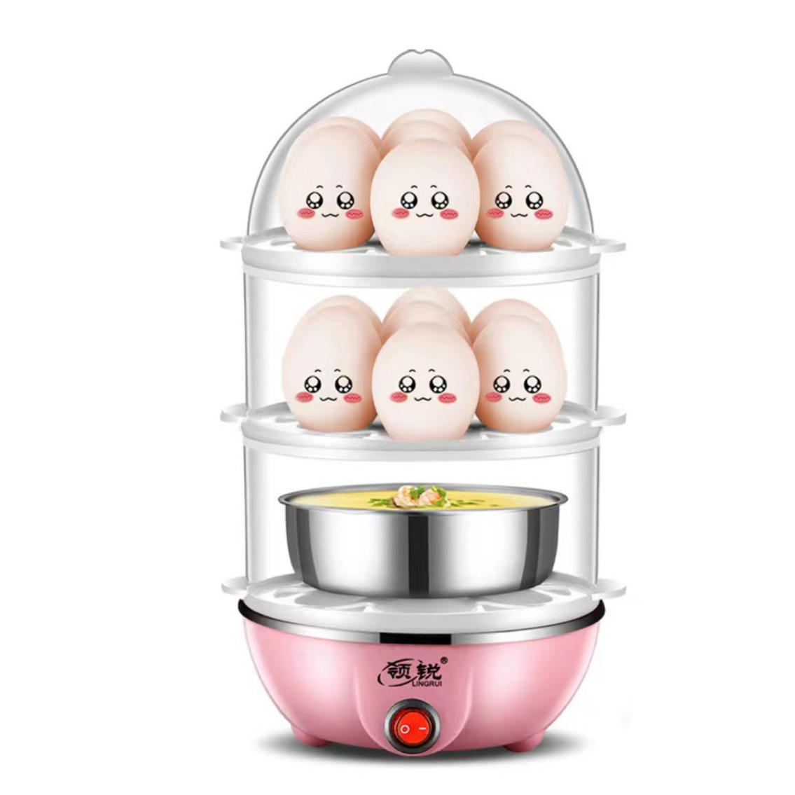 ชามสามชั้นสีชมพู (ฝาปิดทรงกลม)