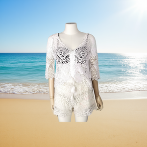 Buonic Set copricostume estivo da spiaggia da donna, pantaloncini e top in pizzo bianco, taglie S M L XL, costume da bagno, outfit casual - Product Image 3