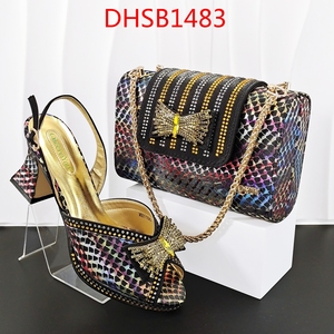 <span class=keywords><strong>Scarpe</strong></span> da donna eleganti e semplici abbinate borsa in tessuto mimetico con fibbia diamantata decorazioni casual <span class=keywords><strong>tacco</strong></span> alto pantofole - Product Image 2