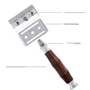 Afeitadora de seguridad retro de doble hoja de madera de doble capa vintage para rostro/cuello, manual, con cuchillas personalizables 15T-2 - Product Image 3