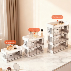 데스크탑 스탠딩형 플라스틱 화장품 수납 랙 4단 멀티 레이어 서랍 디자인 투명 정리함 - Product Image 4