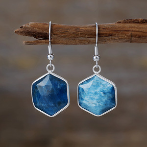 Pendientes de piedra natural hexagonales con baño de oro y engaste de aleación de zinc, joyería de moda para mujer - Product Image 3