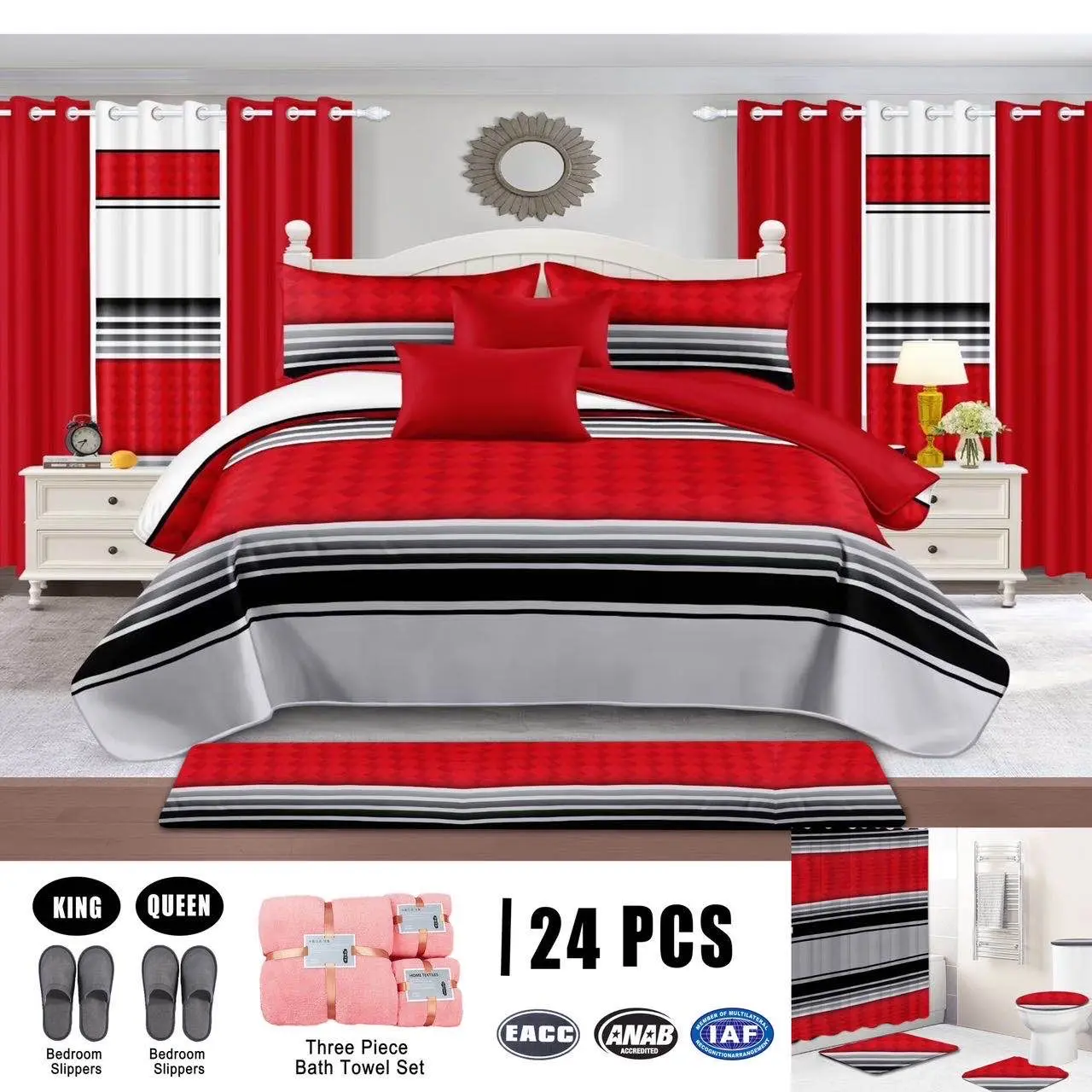 Red 24 pcs home textile printed polyester bedding queen size bedspread set supplier