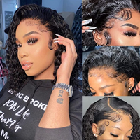 Wig Keriting Kinky 10a Rambut Asli Manusia 13x4 Lace Front Water Curly Bob Wig Rambut Virgin Brasil Wig Deep untuk Wanita Kulit Hitam