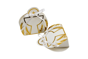 50 boîtes pliables en papier recyclé pour bonbons et friandises, motif Calice Sacré, avec ruban, pour baptême, croix, biscuits, <span class=keywords><strong>baby</strong></span> shower - Product Image 4