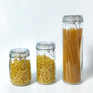 Pot de stockage réutilisable en verre transparent avec couvercle hermétique et clip pivotant pour céréales, fruits secs, riz, farine, sucre, ingrédients de pâtisserie - Product Image 1