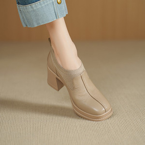 Botas Largas Retro Elegantes para Mujer, Hechas a Mano, de Cuero Genuino, Impermeables, Antideslizantes, de Color Sólido, con Punta en Pico, Casuales - Product Image 5