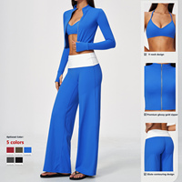 Nouvel ensemble de yoga 3 pièces 2026 – Haut ajusté à col montant et manches longues, pantalon taille haute, soutien-gorge de sport respirant – Ensemble de fitness pour femme
