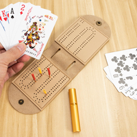 Jeu de cribbage portable de voyage pour activités de plein air, avec plateau de score pliable en cuir PU, pochette pour cartes et sac de transport pour cartes de cribbage