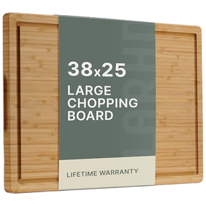 Planche à découper en bambou massif <span class=keywords><strong>de</strong></span> qualité supérieure 38x25, grande taille, avec poignée, rainure pour les jus, non toxique, anti-moisissure, type bloc <span class=keywords><strong>de</strong></span> boucher - Product Image 1
