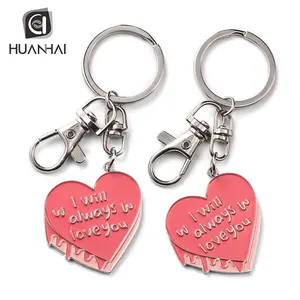 Custom Golden Metal Logo Soft Enamel Shaped Doubl Heart Keychain Holder