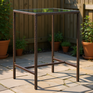 Table de bar de patio en polyrotin et verre, 27,6x27,6x43,3 cm, carrée, durable, mobilier d'extérieur moderne - Product Image 2