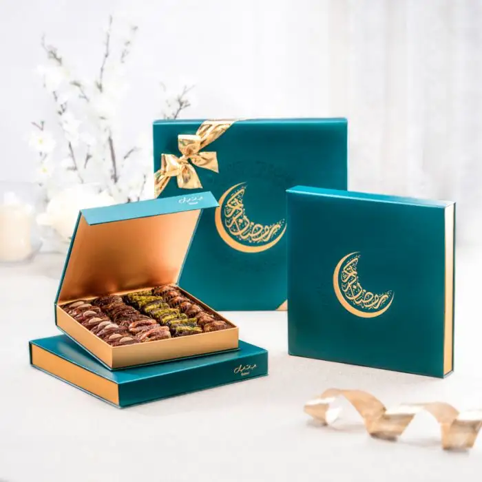 Luxueux Arabia Ramadan Verpakte Chocolade Verse Dadels Doos Premium Saudi Arabische Gouden Eid Mubarak Geschenkdoos Dry Dadels Doos Verpakking