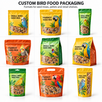 Sachet Doypack Personnalisé pour Aliments pour Oiseaux avec Fermeture Éclair et Fenêtre Transparente pour Graines de Perroquets et Petits Oiseaux OEM Faible MOQ