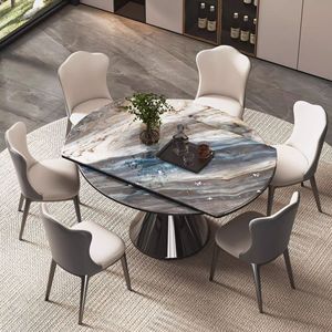 Mesa de comedor redonda de piedra microcristalina estilo italiano con rotación y extensión para uso doméstico - Product Image 2