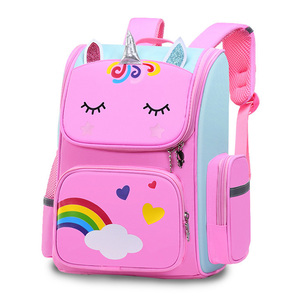 Mochila de dibujos animados de unicornio personalizada para estudiantes de primaria, rosa, púrpura, azul marino, Arco Iris, impermeable, mochila para niños, mochilas escolares