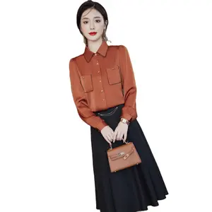 Wholesaler Turn-Down Collar shirt women Office Lady Work wear Full sleeve New Material Blouse OL formal Loose style tops