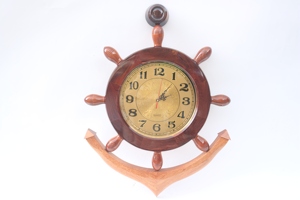 Décoration murale en bois artisanal en forme de roue de bateau nautique, horloge à ancre # 1 Peinture durable moderne naturelle polie - Product Image 2